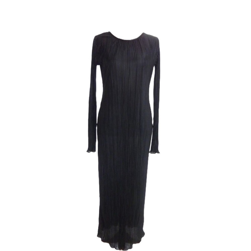 TNE Black Plisse Long Sleeve Dress